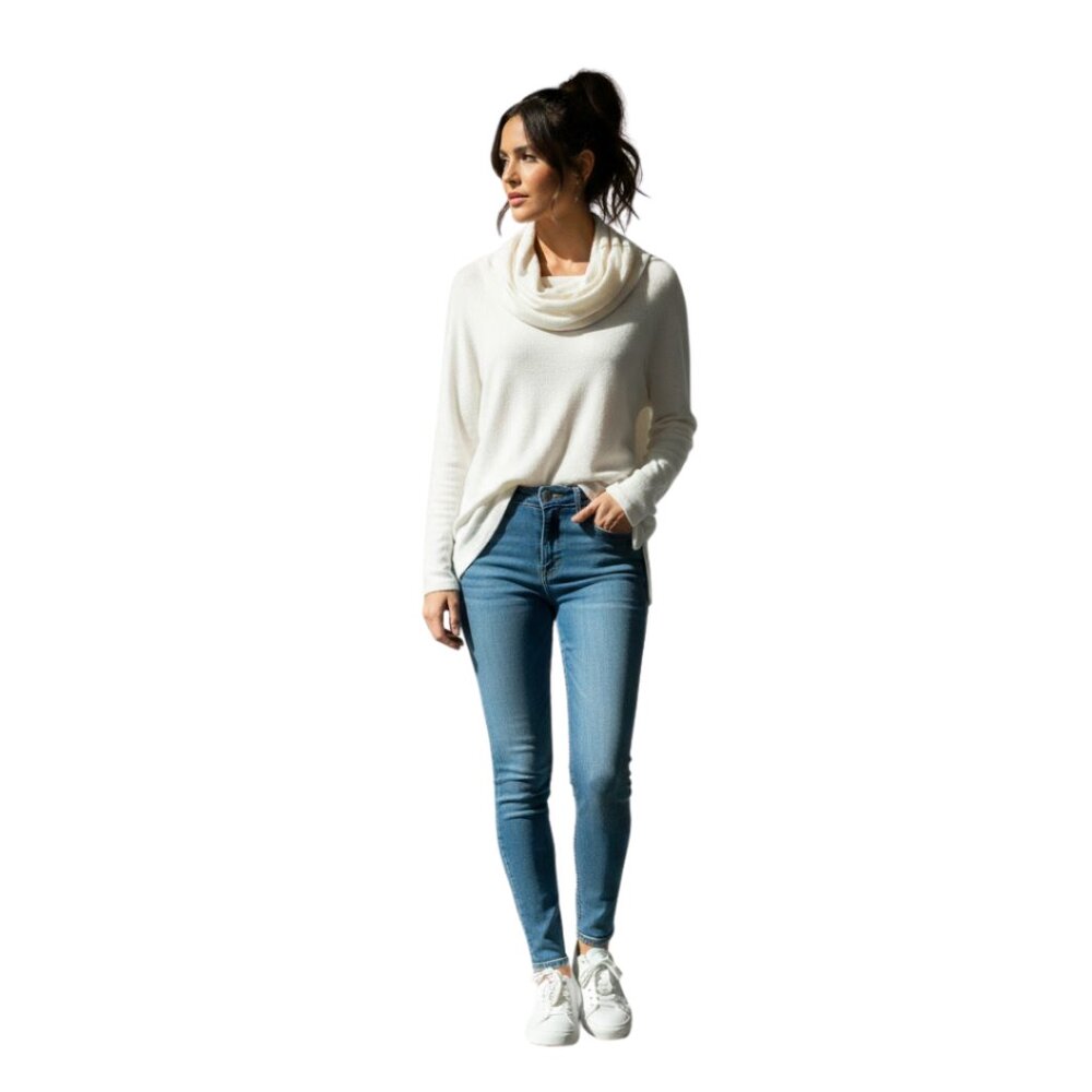 NWT Gibsonlook Women’s Cowl Neck Long Sleeve Top Cream Soft Stretch Knit Size S